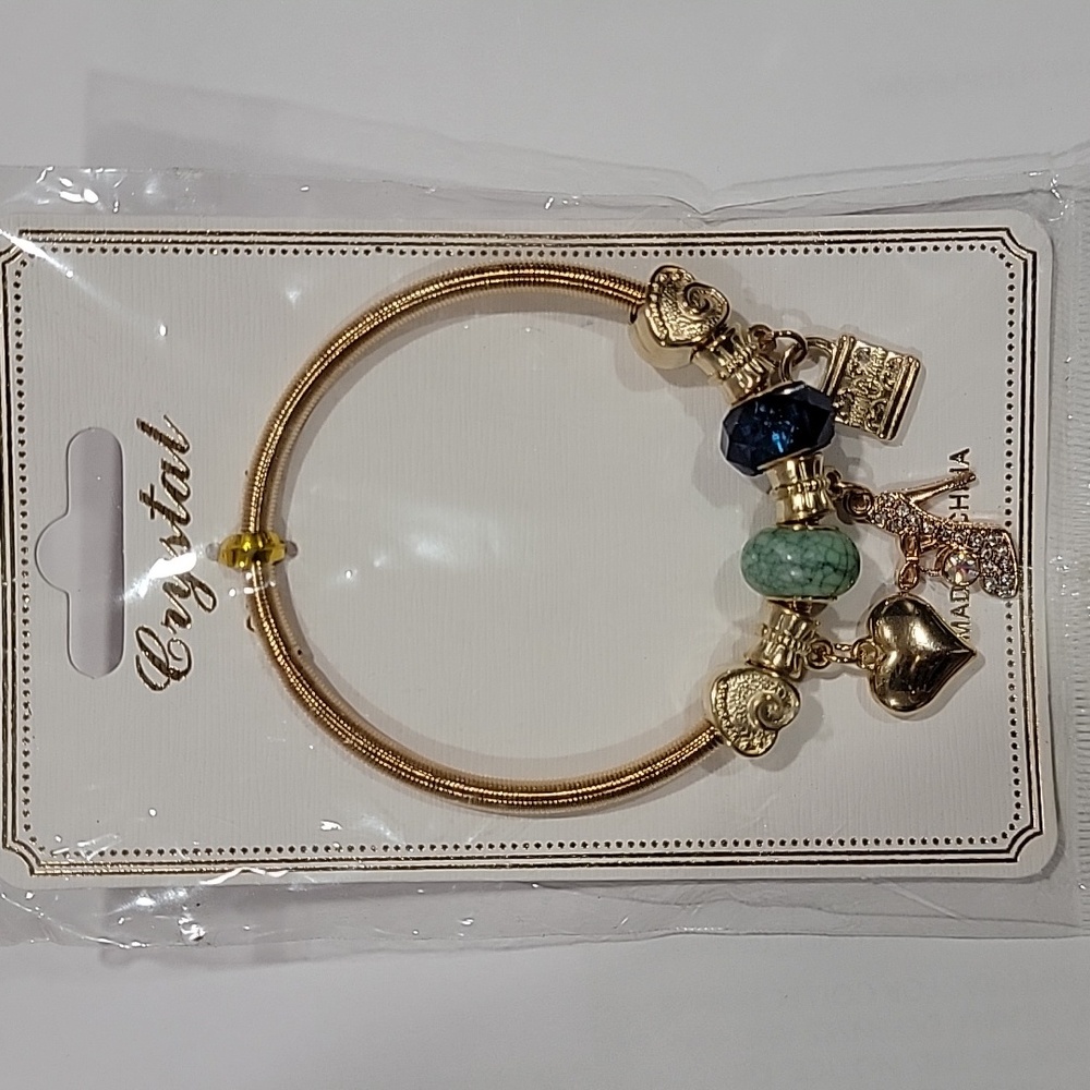 Unbranded stretchable charm bracelet, Gold and Blue
